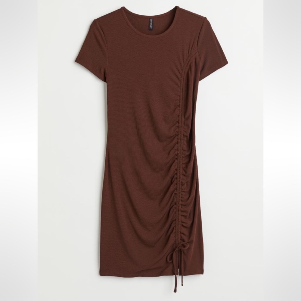 H&M Brown Drawstring Bodycon Dress